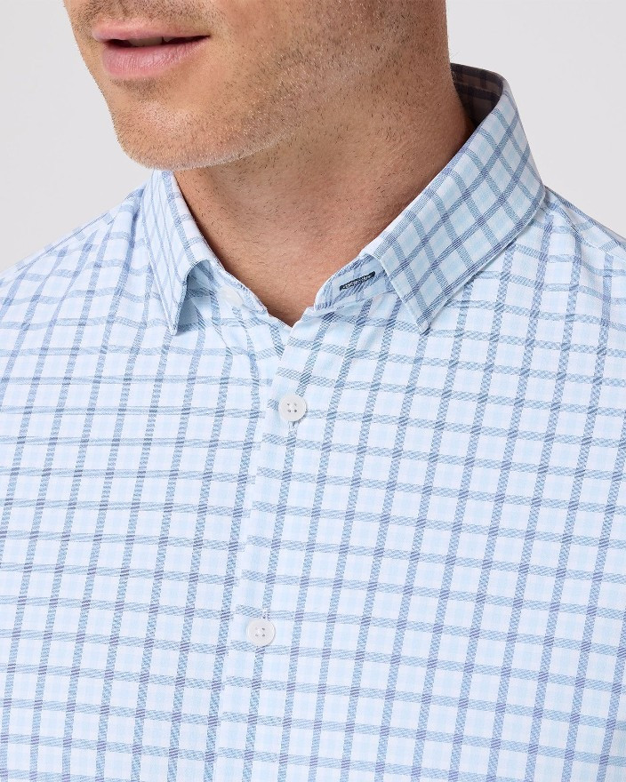 Leeward Performance Dress Shirt in Cloud Blue Miles Plaid
