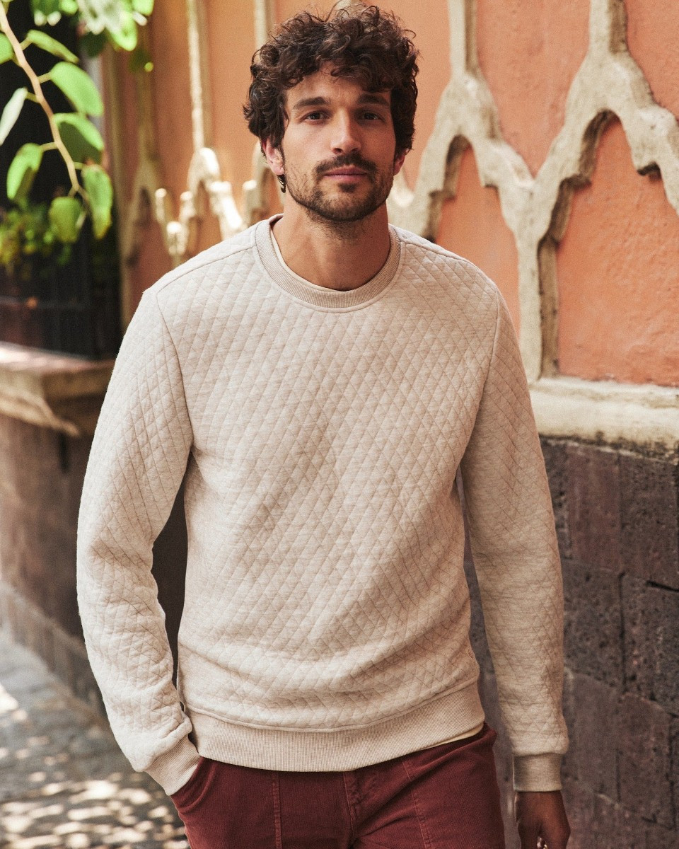 Corbet Quilted Crew in Oat