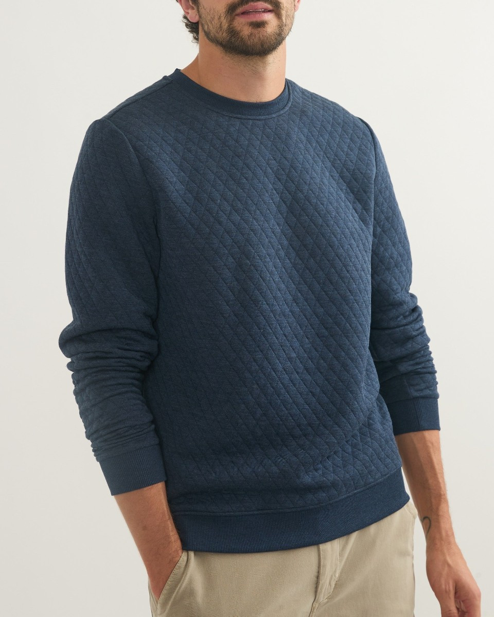 Corbet Quilted Crew in Navy Heather