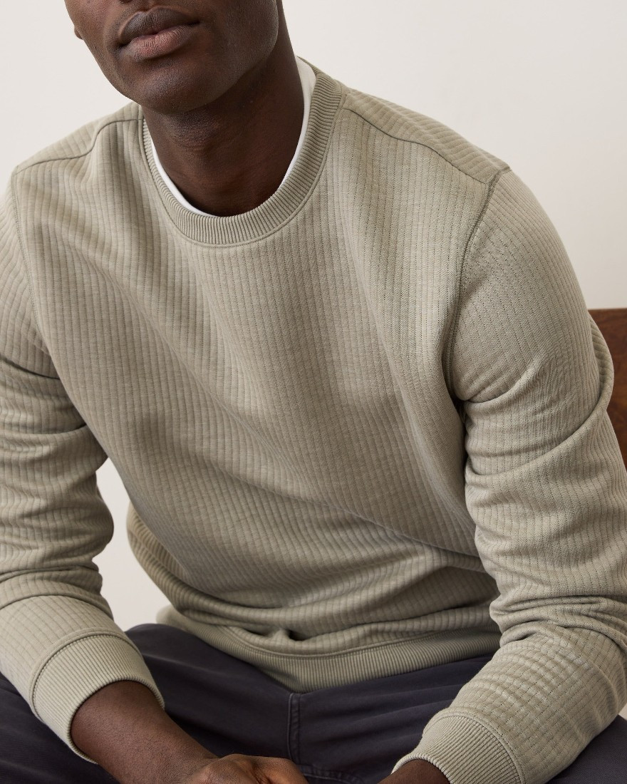 Corbet Quilted Crewneck in Taupe