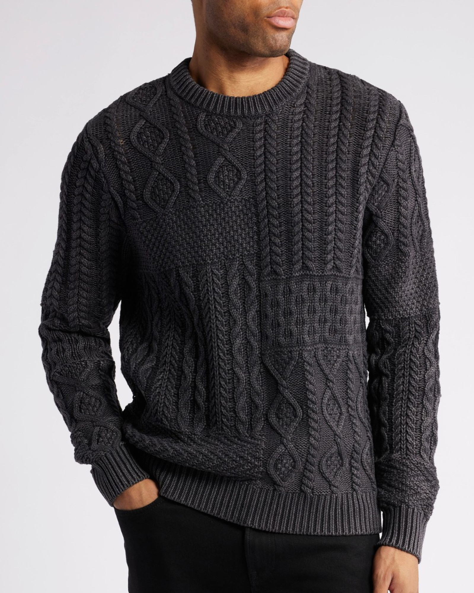 Stone Washed Patchwork Sweater Stone Washed Patchwork Sweater