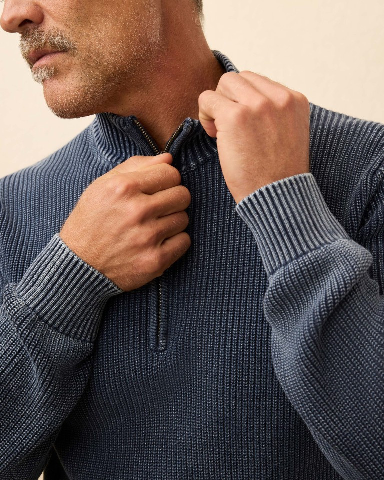 Sunwashed 1/4 Zip Sweater in Blue Nights