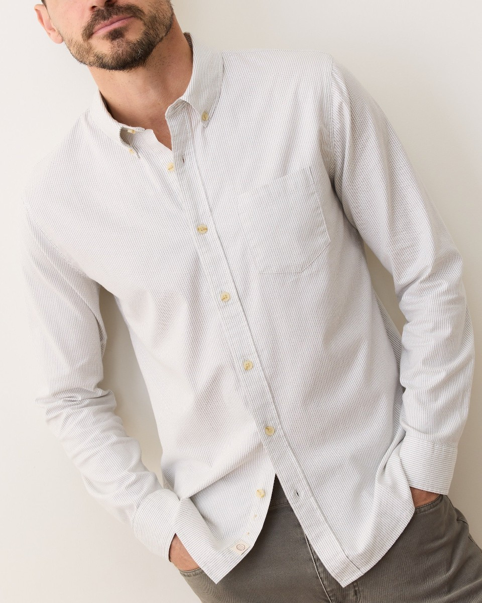 California Oxford Shirt in Grey-White Stripe