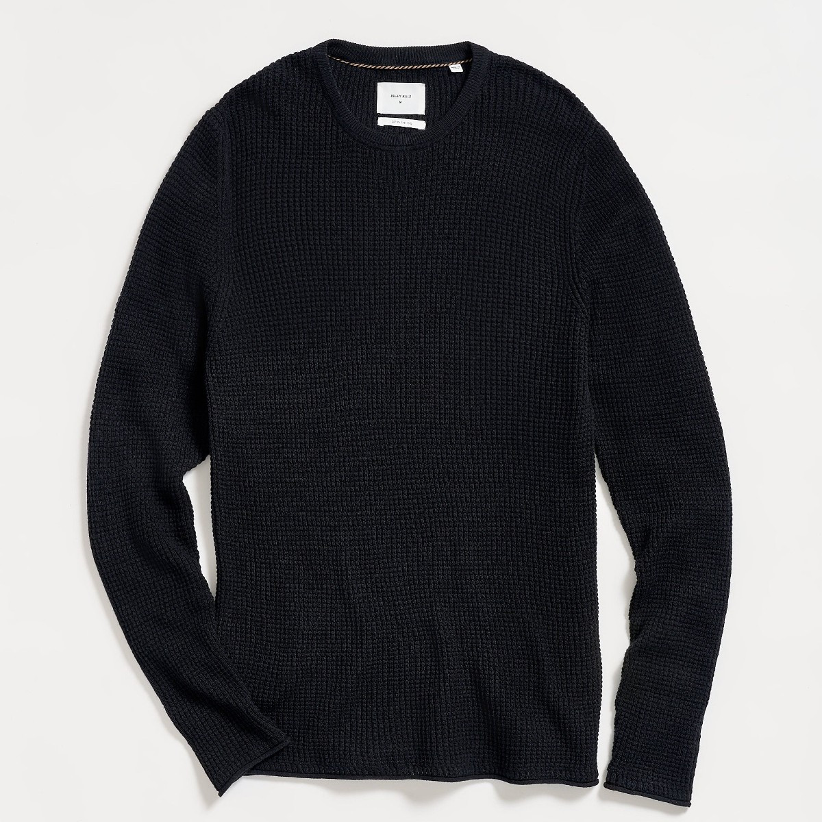 Cotton-Cashmere Mini Waffle Crew in Midnight