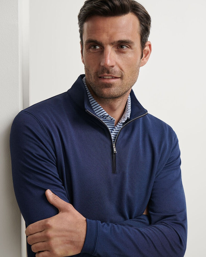 Albatross Cotton Blend Pique 1/4 Zip in Navy