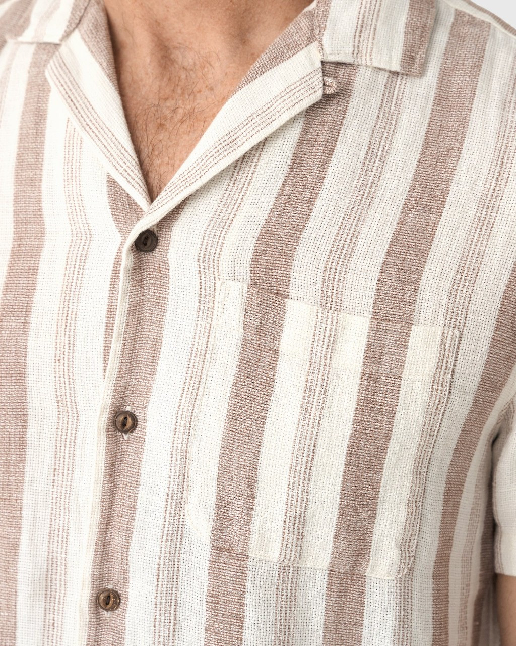 Palma Linen Camp Shirt in Island Brown Stripe