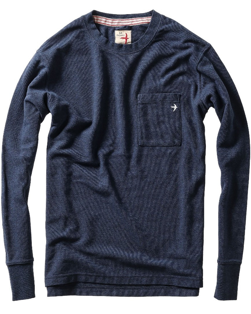 Long Sleeve Vintage Pique Crew in Navy Heather