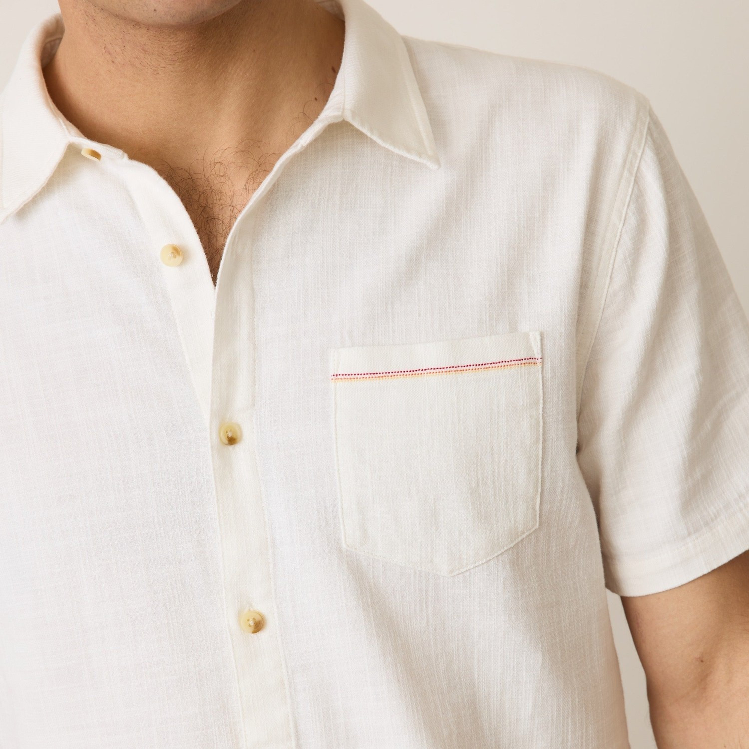 Short Sleeve Stretch Selvage Shirt in Natural