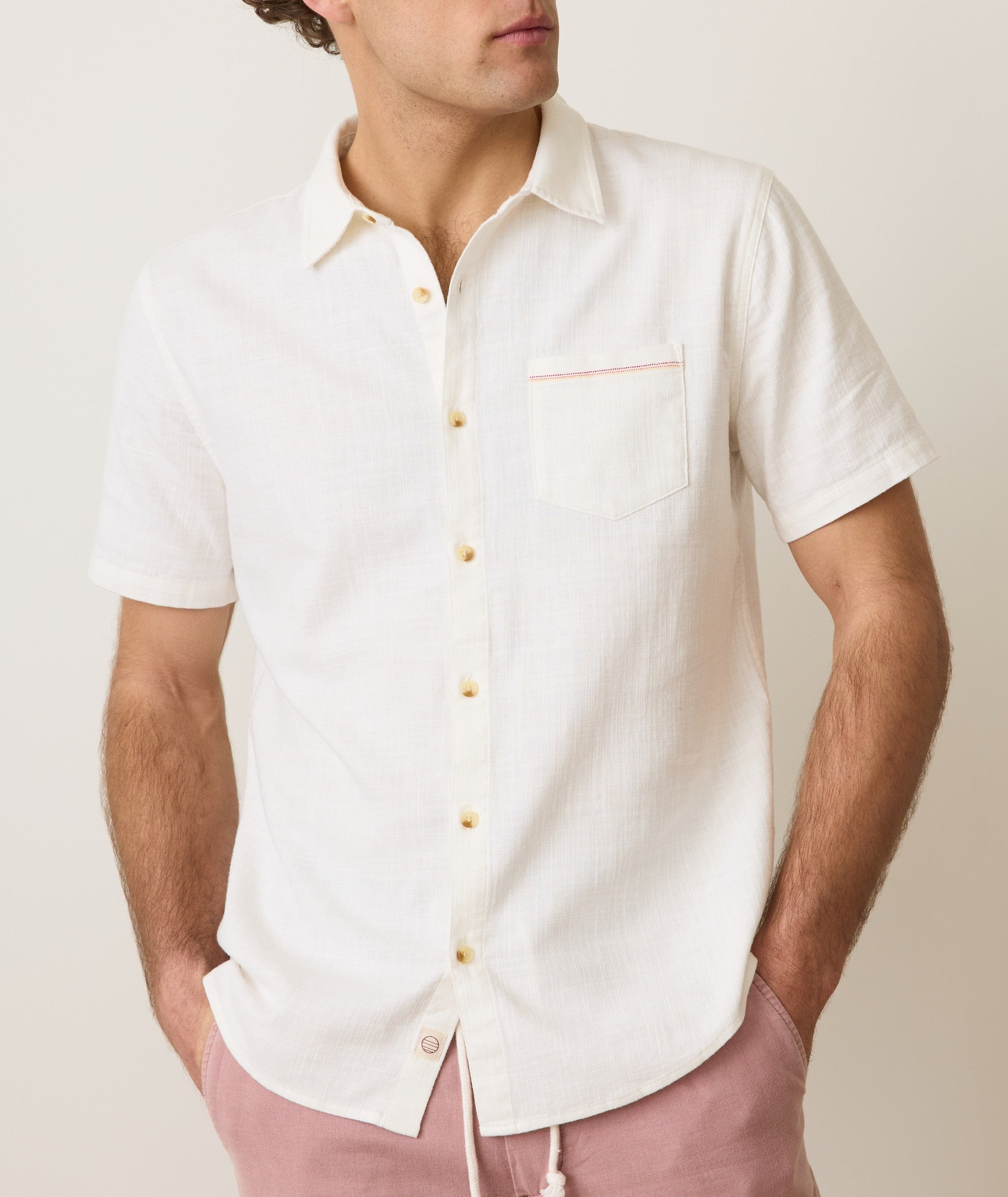 Short Sleeve Stretch Selvage Shirt in Natural