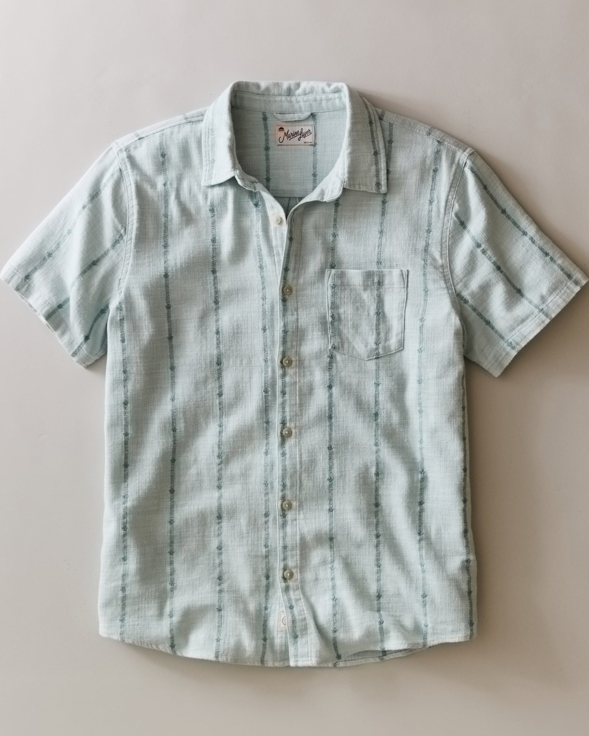 Short Sleeve Stretch Selvage Shirt in Blue Embroidery