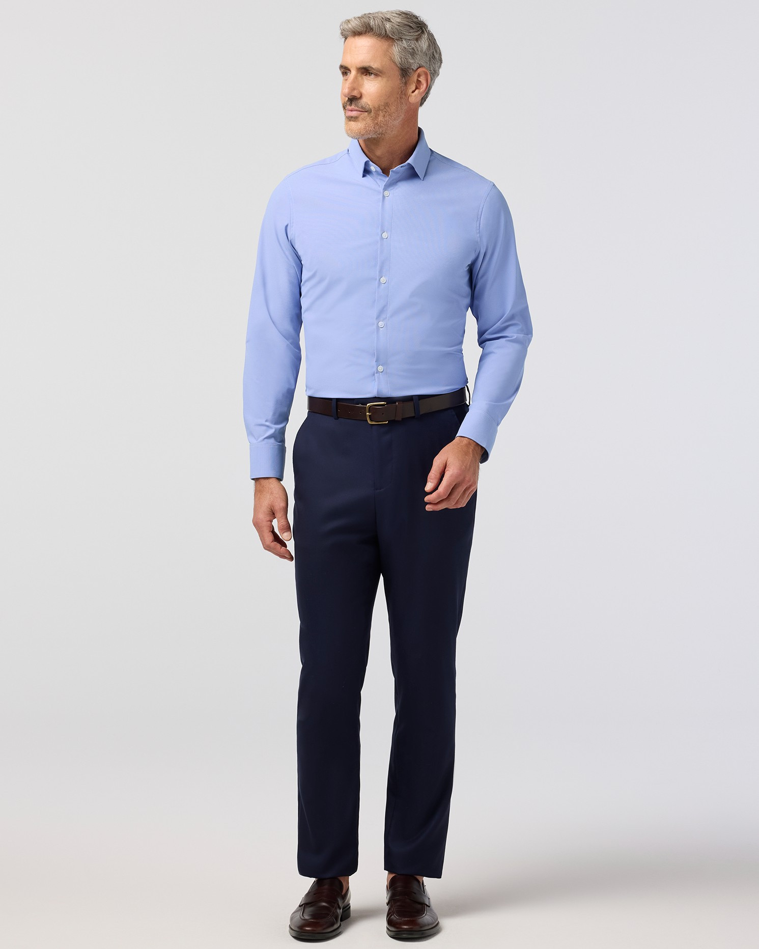 Leeward Performance Dress Shirt in Cobalt Stratton Check