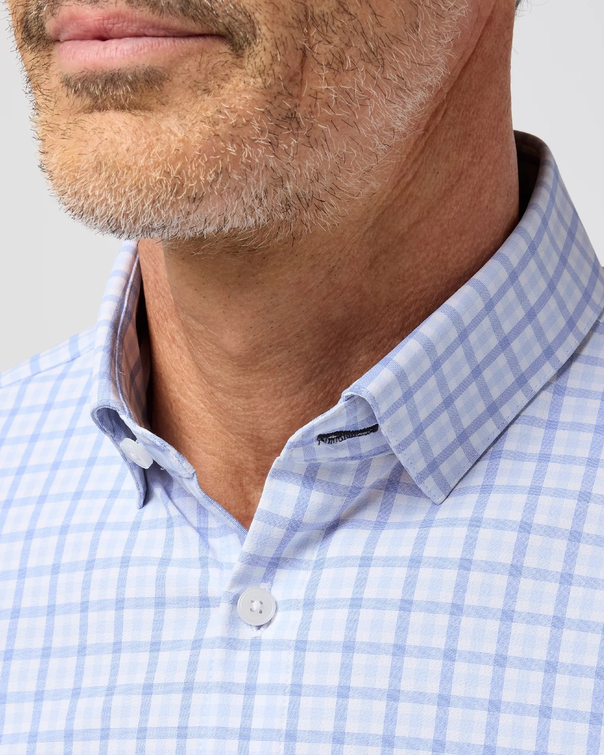 Leeward Performance Dress Shirt in Skyline Blue Miles Plaid