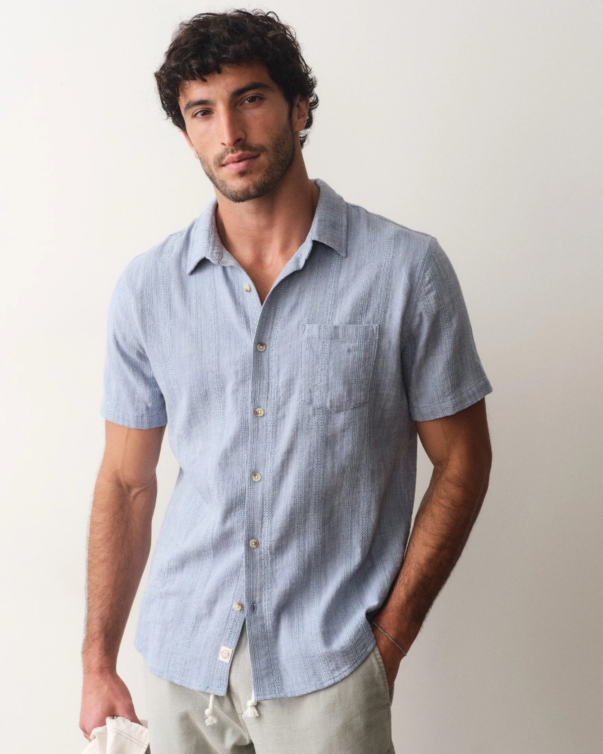 Short Sleeve Stretch Selvage Shirt in Blue