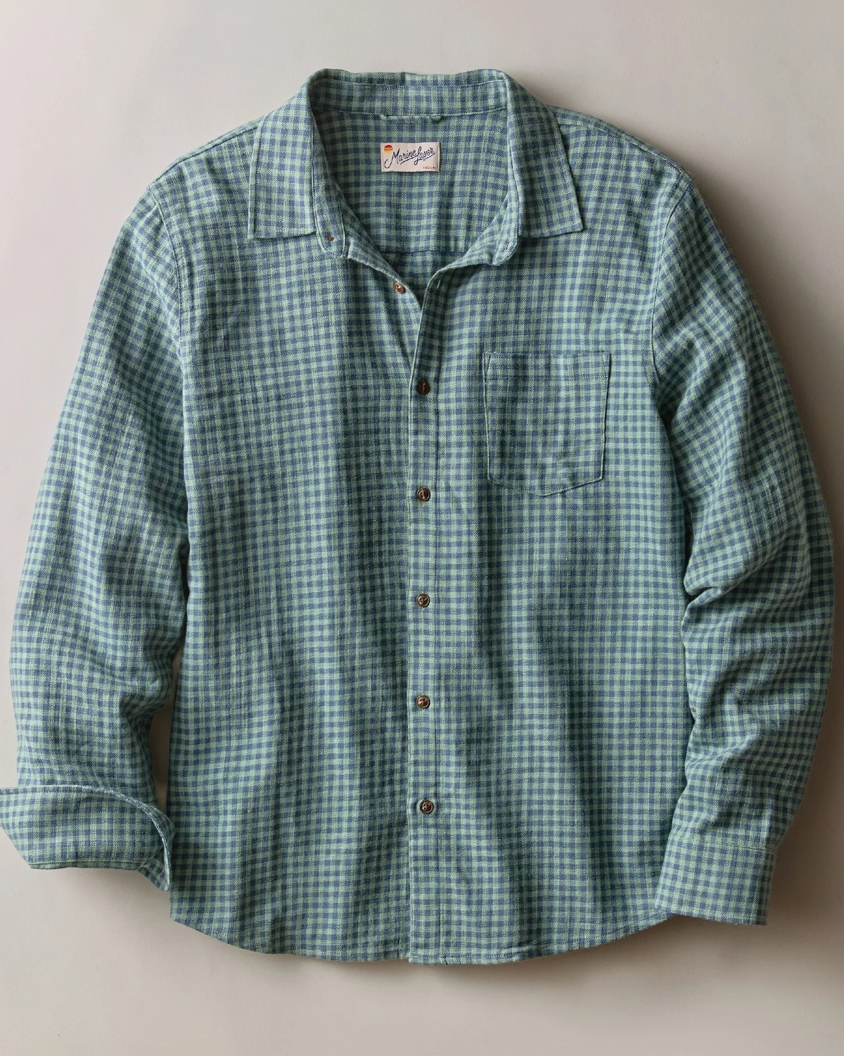 Stretch Selvage Long Sleeve Shirt in Green/Navy Gingham