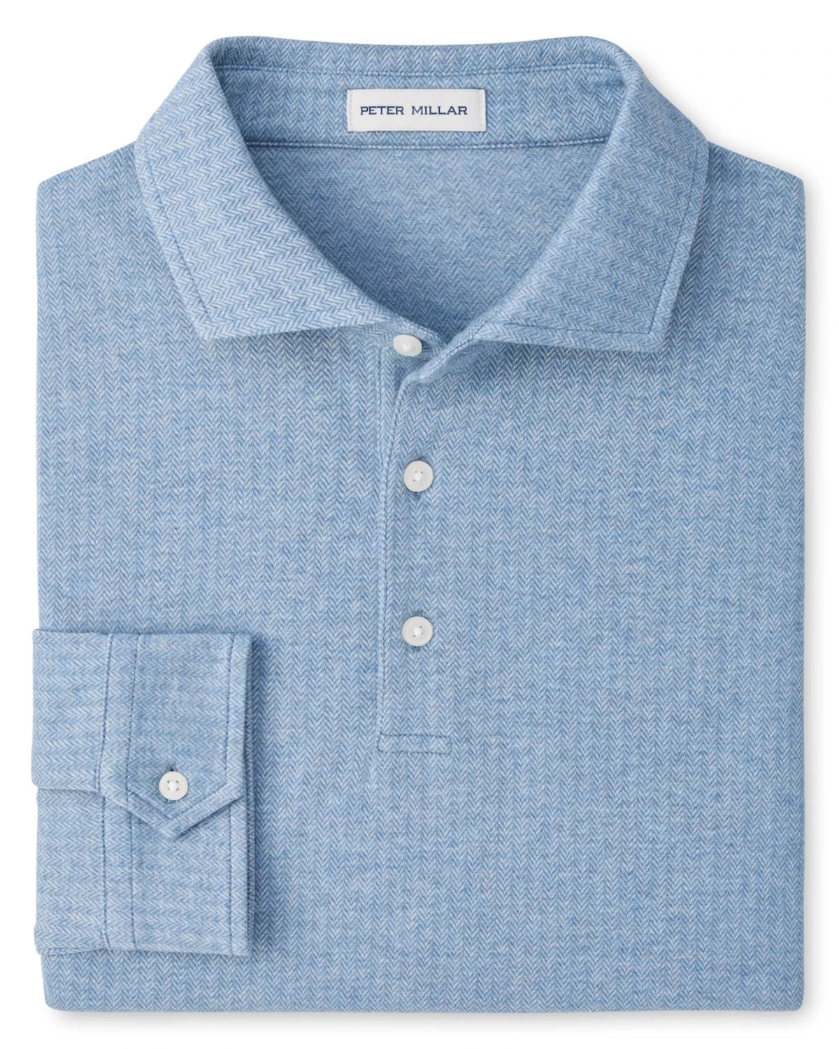 Herringbone Long Sleeve Polo in Cottage Blue
