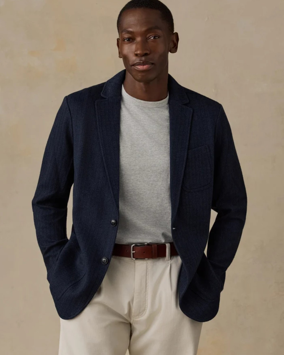 Inlet Knit Tweed Blazer in Navy Herringbone