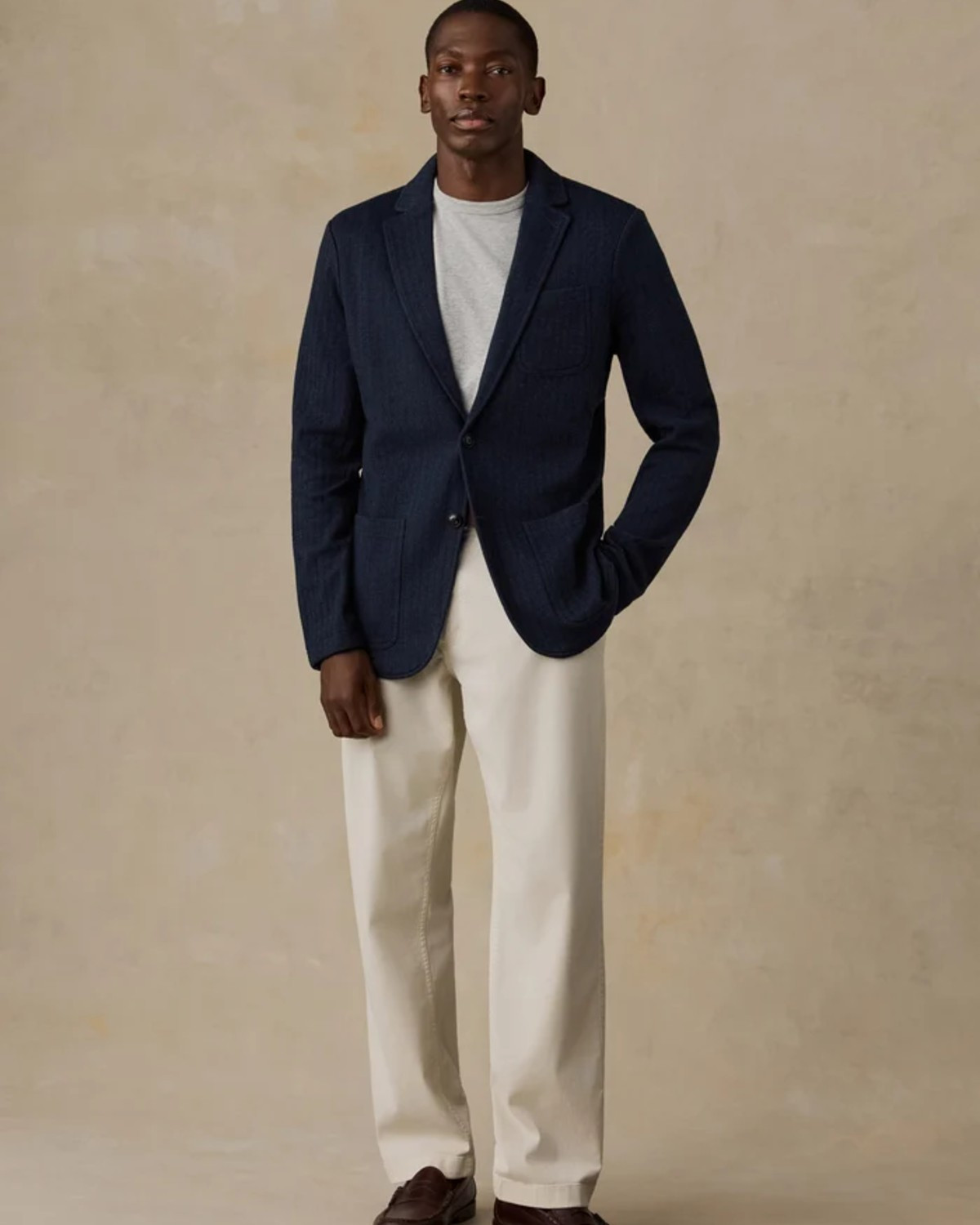 Inlet Knit Tweed Blazer in Navy Herringbone