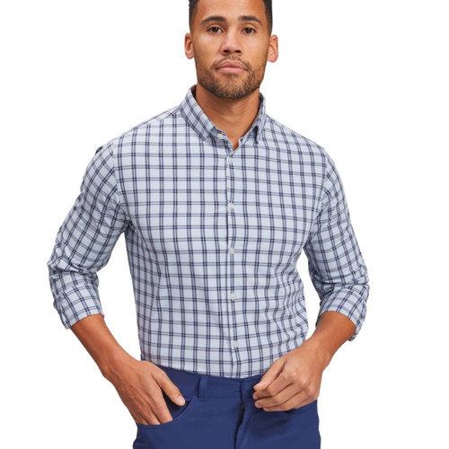 Mizzen + Main Leeward Trim Fit Performance Dress Shirt - Blue Pink Plaid Mizzen + Main Leeward Trim Fit Performance Dress Shirt - Blue Pink Plaid