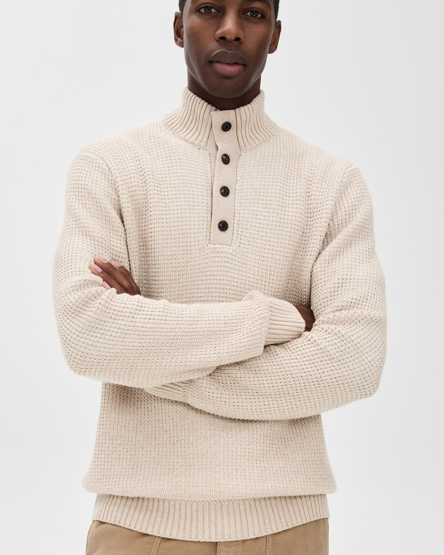 Quarter Button Sweater in Alpine Khaki
