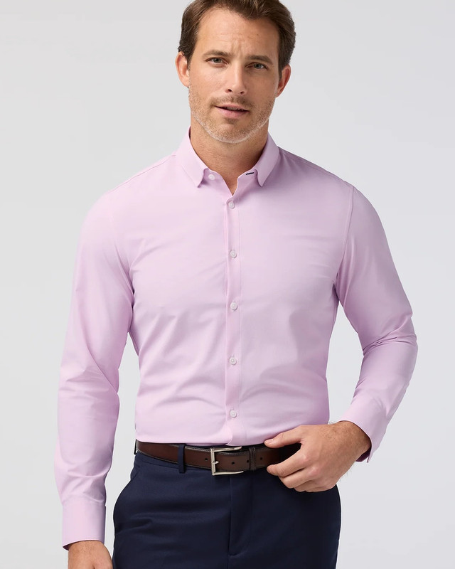 Leeward Performance Dress Shirt in Pink Stratton Check