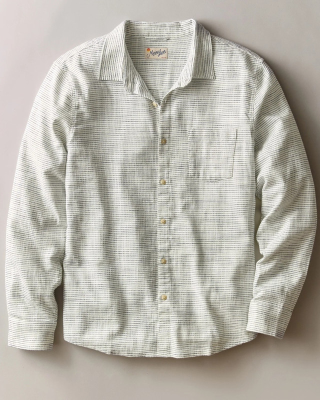 Stretch Selvage Long Sleeve Shirt in Natural/Black Stripe