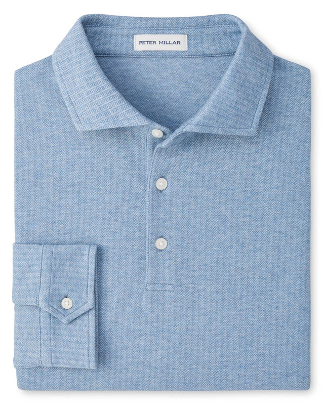 Herringbone Long Sleeve Polo in Cottage Blue