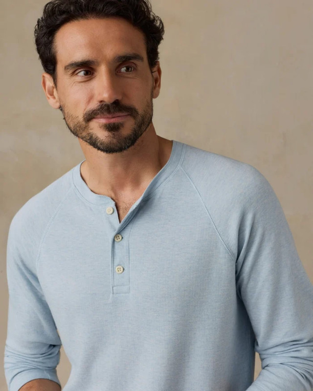 Long Sleeve Cloud Henley in Artic Blue Heather