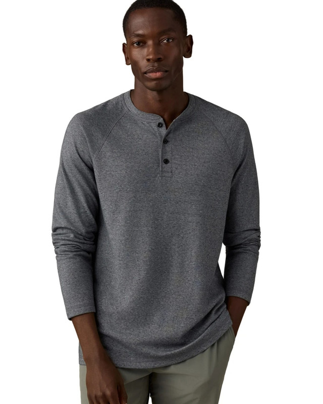 Long Sleeve Cloud Henley in Rocky Sea Mouline
