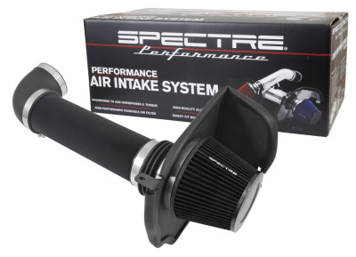 Spectre cold air intake, Dodge Charger performance upgrade, black intake system, SPE-90360K product shot, Challenger air intake kit, increased horsepower, improved engine sound, aftermarket air filter, engine bay enhancement, Spectre Performance 90360K
