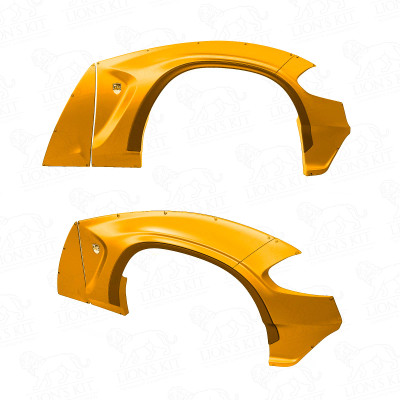 Dodge Charger rear widebody flares, fiberglass FRP material, gray gelcoat finish, 60mm fender extension, 2015+ Charger compatible, custom rear fenders, professional installation, race-inspired styling, OEM-like fit, high-quality FRP construction, 2-3mm thickness, exclusive design, super lightweight, Charger S2 rear modification, performance aesthetics, Dodge Charger upgrade, aerodynamic enhancement, widebody conversion