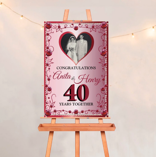 40th Ruby Anniversary Foam Board Welcome Sign with Photo