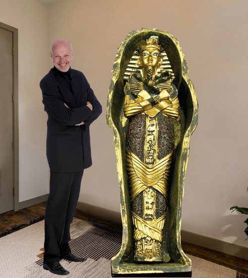 Egyptian pharaoh cardboard cutout sarcophagus, free standing with easel on the back.