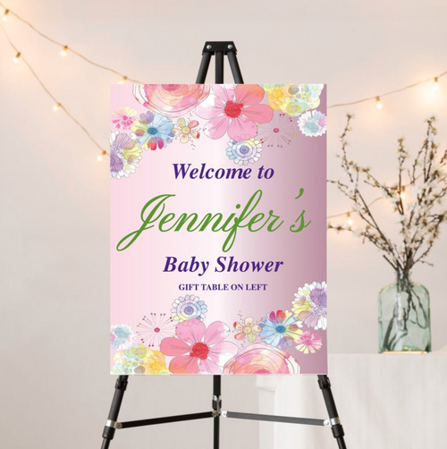 pink floral girl baby shower welcome sign