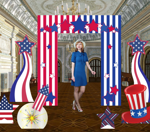 4th of July theme - 7 piece set cardboard cutouts, free standing with easel on the back.