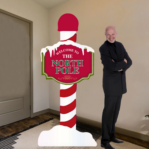 North Pole cardboard cutout, free standing with easel on the back.