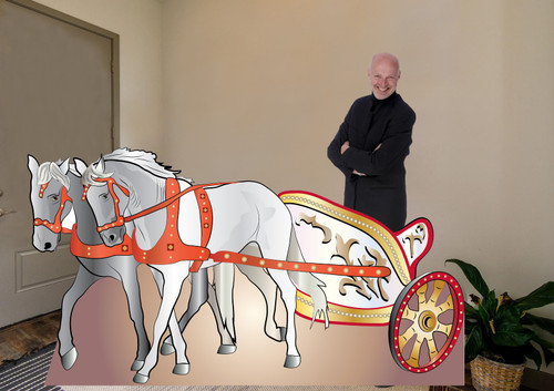 Roman Chariot prop Cardboard Cutout Finished size is 83 inches long x 43 inches tall Top of chariot is 34 inches tall