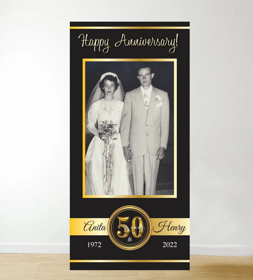 50th Golden Anniversary welcome sign, cardboard cutout, free standing with easel on back