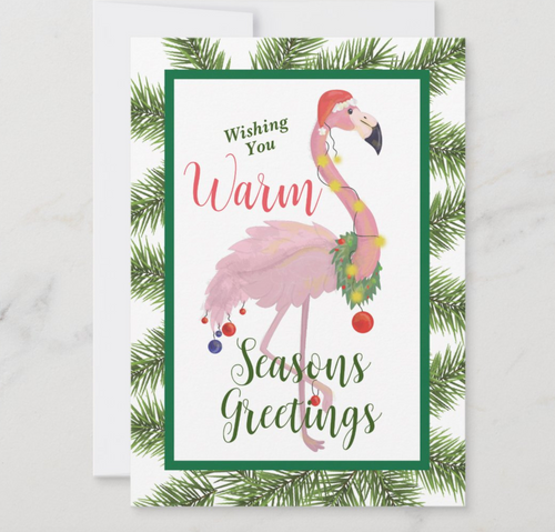 Tropical Holiday Christmas Card with Flamingo