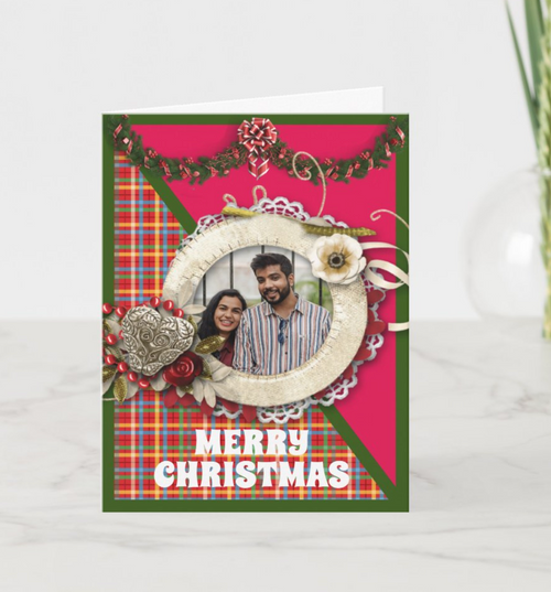 Scrapbooking Style Corporate or Personal Non Religious Holiday Greeting Card with Personalized Text and Photo