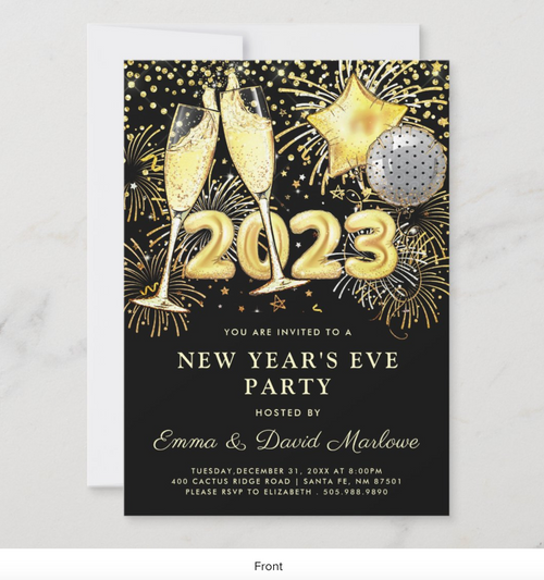 New Year's Eve Party 2023 Gold Glitter On Black Invitation