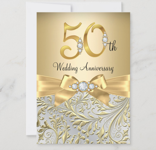 Elegant Gold Bow Diamond 50th Anniversary Invitation