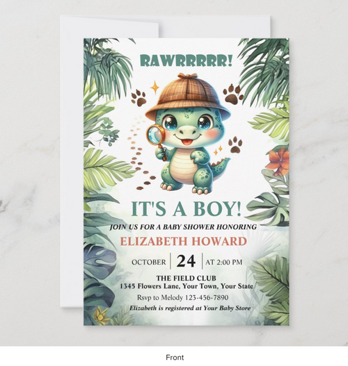 Cute Baby Dinosaur Baby Shower Invitation