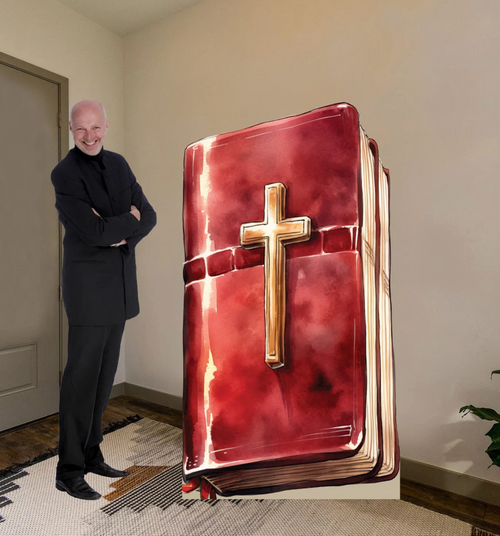 Holy Bible Watercolor Cardboard Cutout with easel on the back to make it stand. You can add text to the bible.
