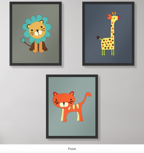 Cute Safari Animals Wall Art, Baby Nursery Wall Art Sets