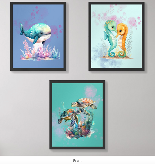 Cute Sea Animals Wall Art, Baby Nursery Wall Art Sets