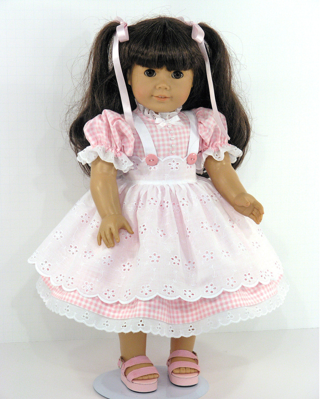 American Girl Handmade Doll Clothes Pinafore Pink Check Dress ...