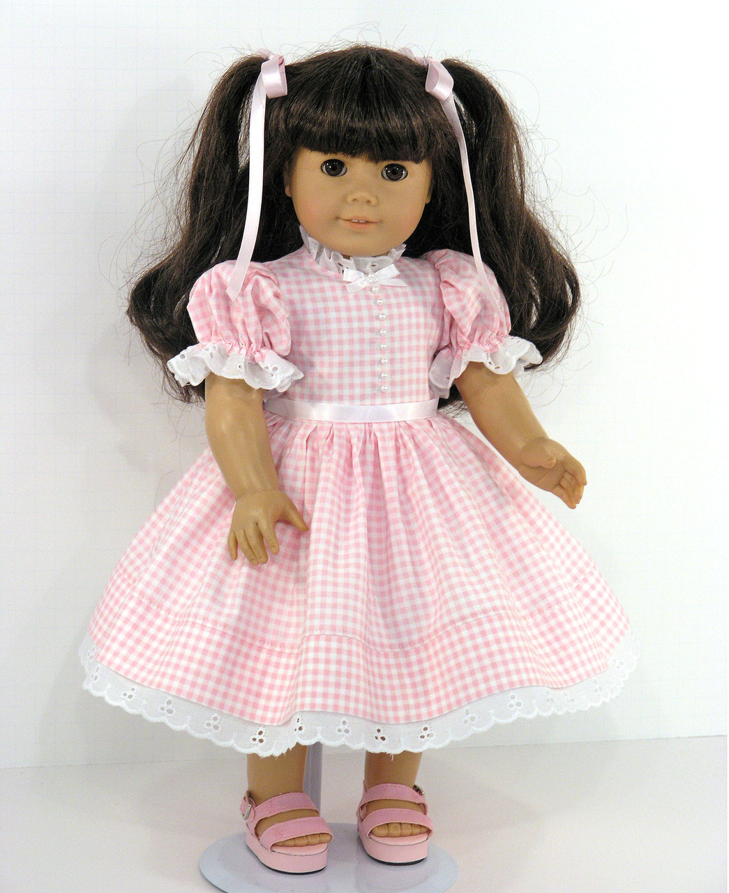 American Girl Handmade Doll Clothes Pinafore Pink Check Dress ...
