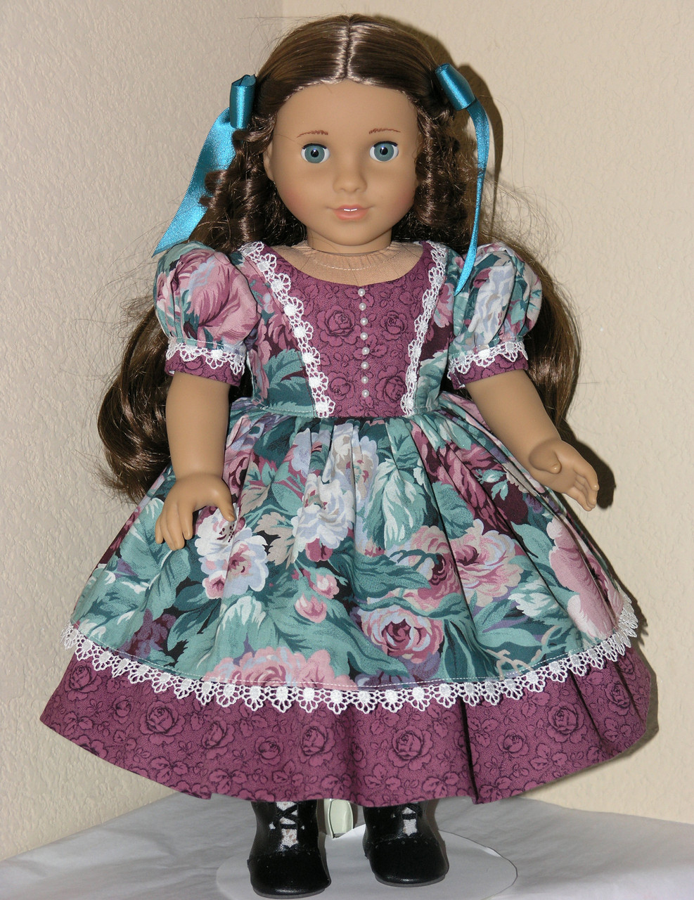Handmade 1850s American Girl Cecile18 inch Doll Dress Blue Green ...