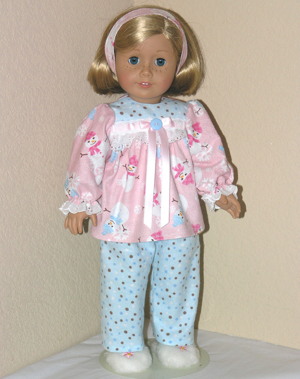 Handmade 18 inch Doll Pajamas for American Girl - SPARKLE Blue Snowman ...
