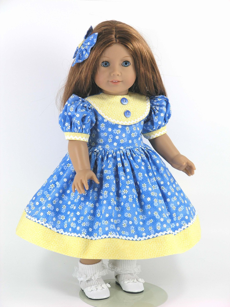 Handmade American Girl 18 inch Doll Dress Blue Yellow Floral ...